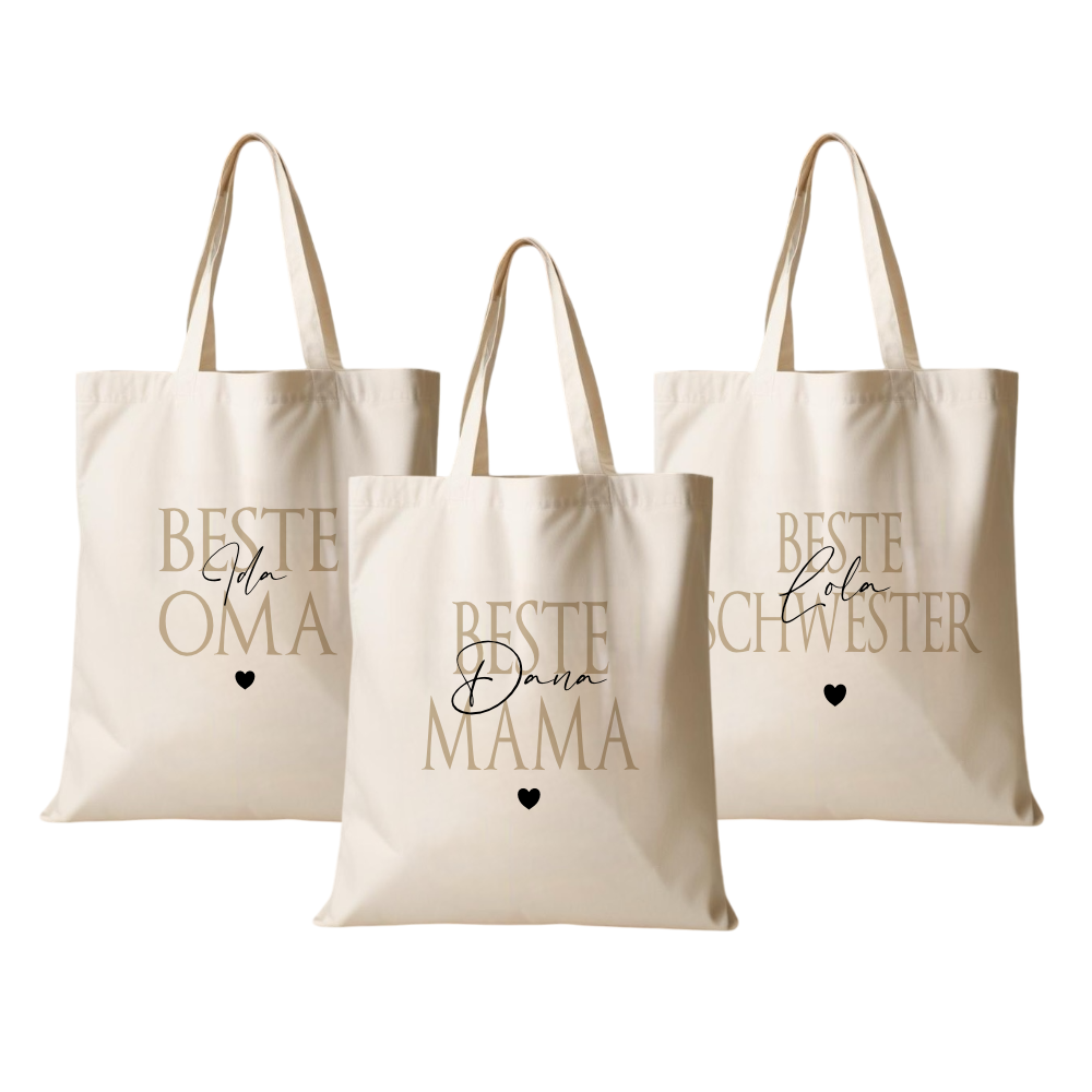 Personalisierter Stoffbeutel, 3 Motive: Beste Mama, Beste Oma, Beste Schwester