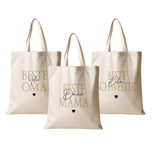 Personalisierter Stoffbeutel, 3 Motive: Beste Mama, Beste Oma, Beste Schwester