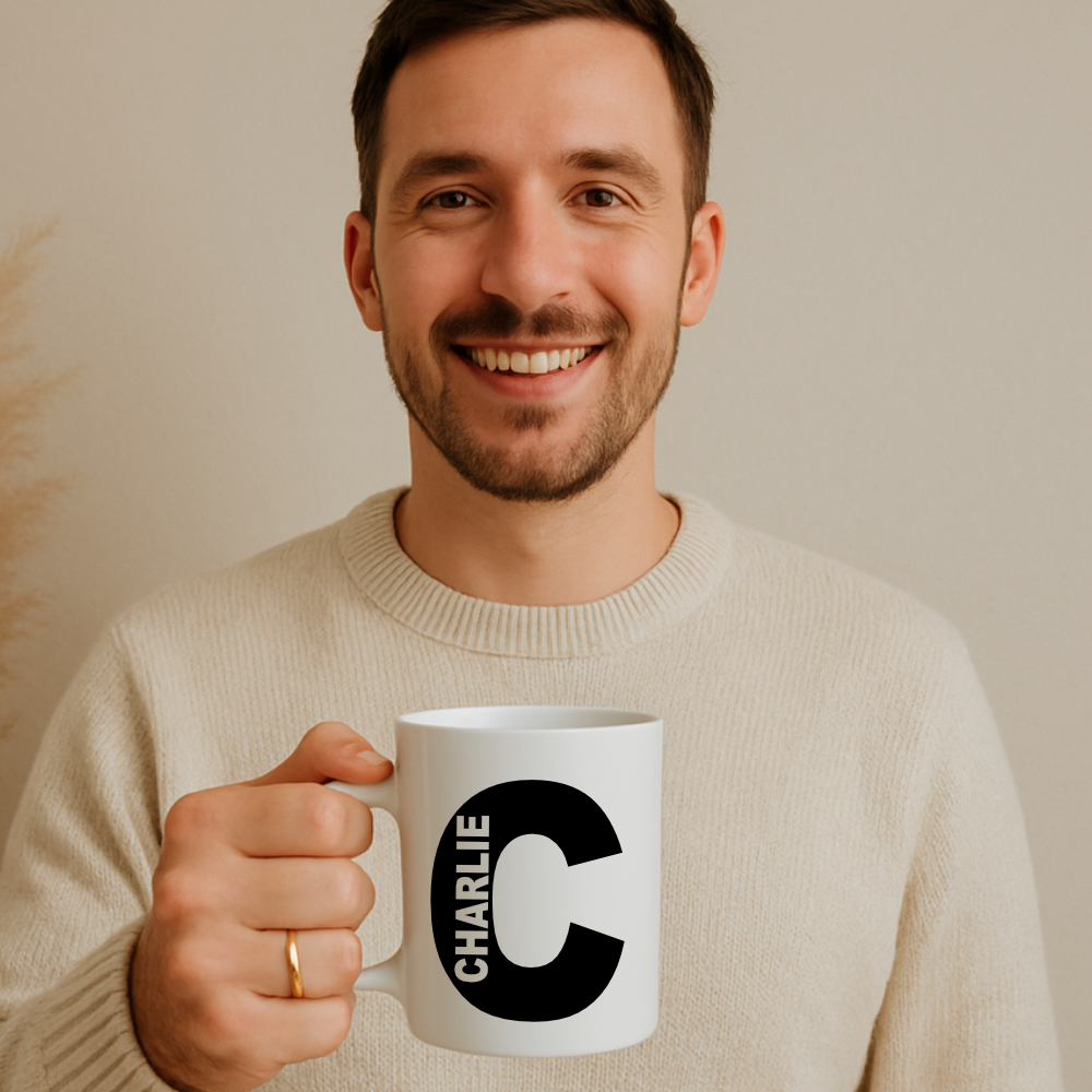 Personalisierte Tasse mit Buchstabe & Name | Keramik Kaffeetasse A–Z