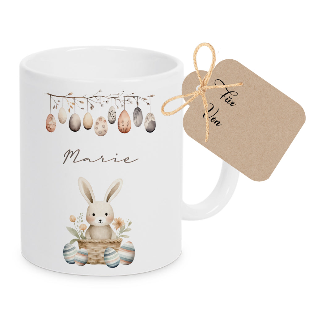 Personalisierte Ostertasse mit Osterhasen, 3 Motive zur Auswahl