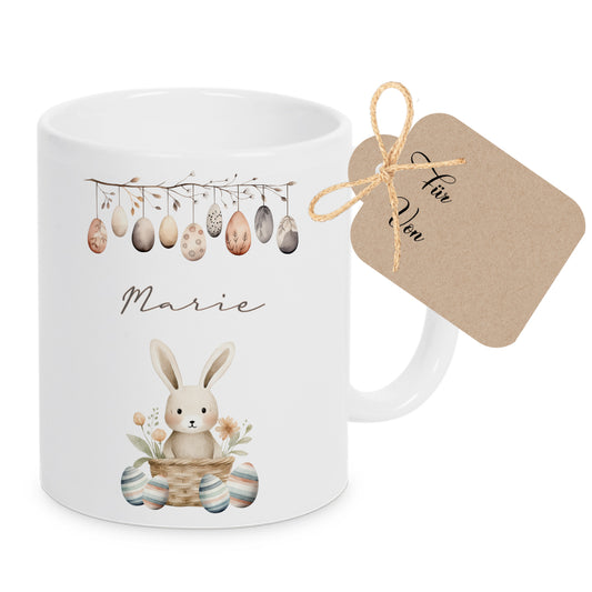 Personalisierte Ostertasse mit Osterhasen, 3 Motive zur Auswahl