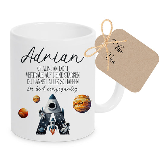 Spruch Tasse mit Namen und Buchstaben als Geschenk für Jungen