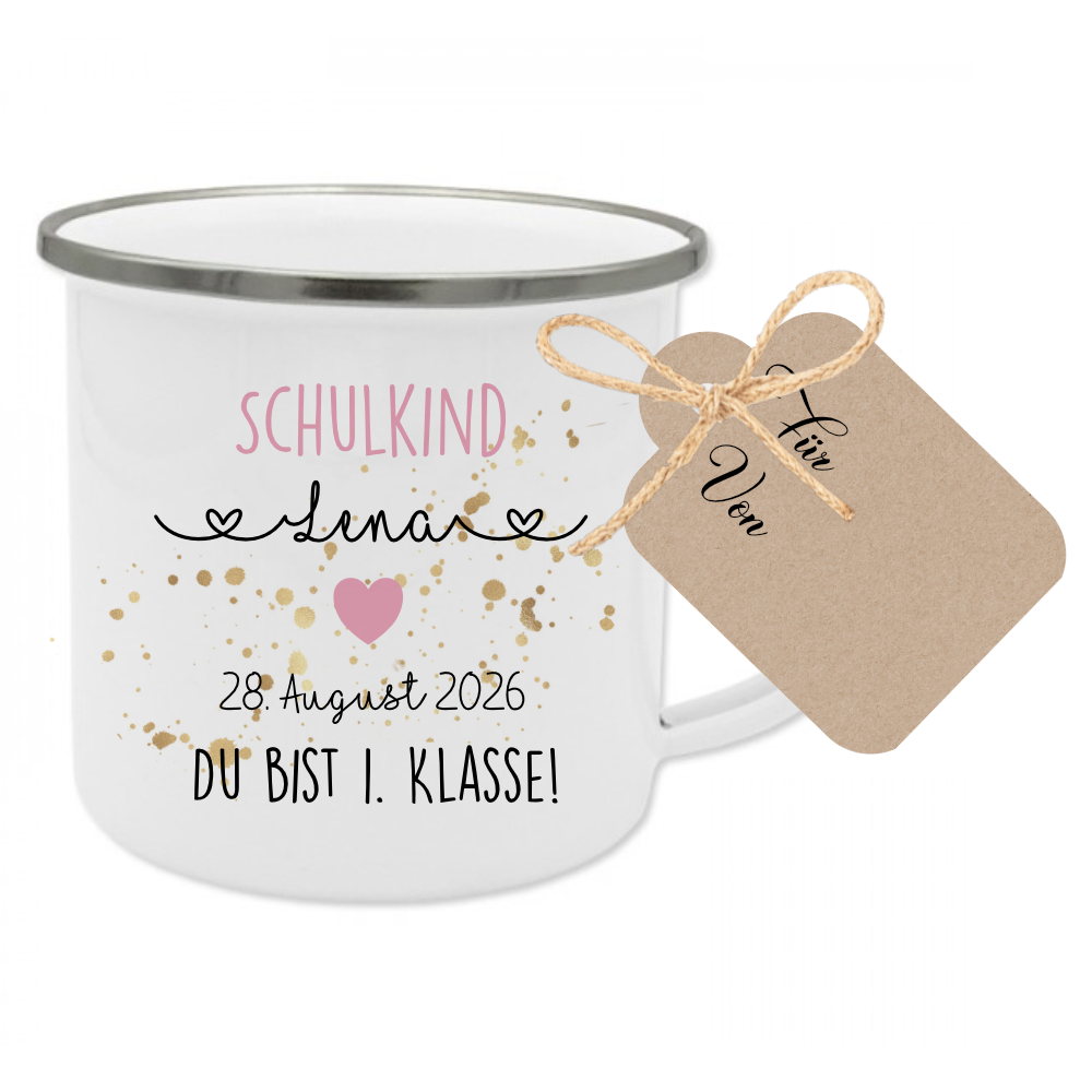 Personalisierte Tasse für das Schulkind | Geschenk für Jungen und Mädchen mit Namen und Datum | 2 Farbvarianten zur Auswahl