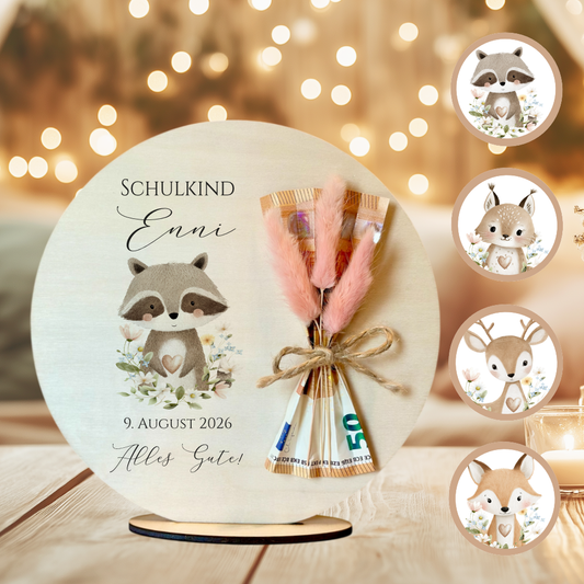 Personalisiertes Geldgeschenk zur Einschulung – Holzschild mit Namen als Geldhalter – Originelles Geschenk zum Schulanfang & Einschulungsdeko