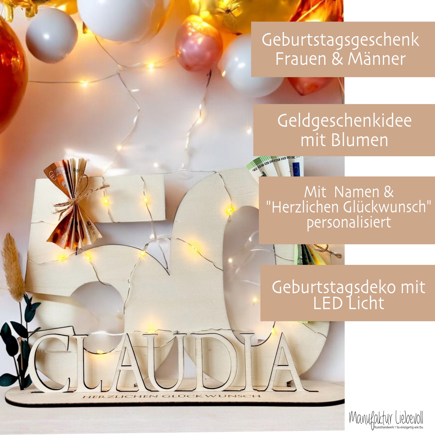 Geburtstag Geschenk Frauen & Männer 18 20 30 40 50 60 70 80 90 Geldgeschenke Gästebuch Holz  Geburtstag LED Deko Personalisierte Geburtstagsgeschenke