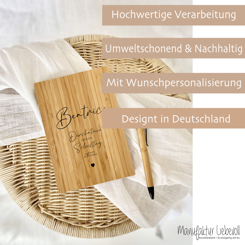 Notizbuch "Durchatmen" Tagebuch mit Namen Spruch A5 Journal Mädchen Frauen Männer Teenager Geschenk Schreibheft Journal Kugelschreiber