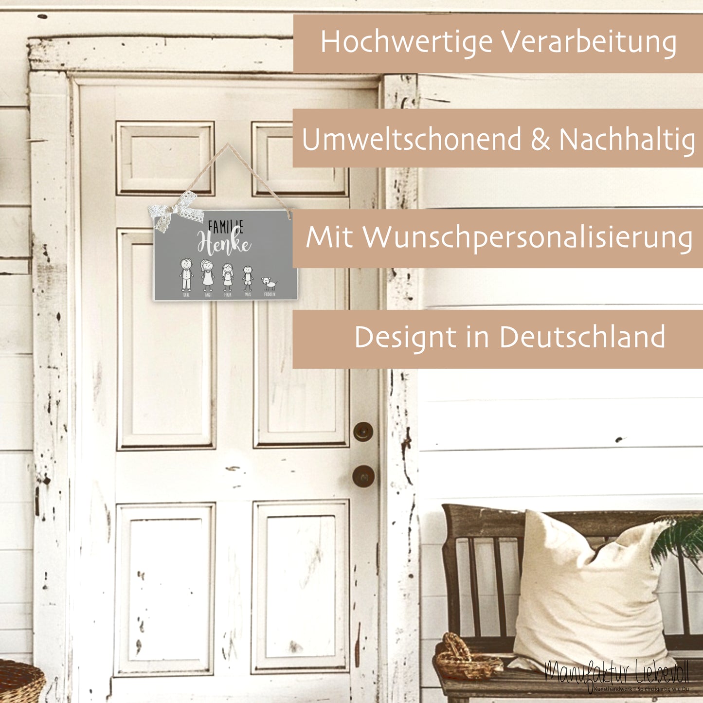 Familien Schild Haustür mit Namen als Geschenk
