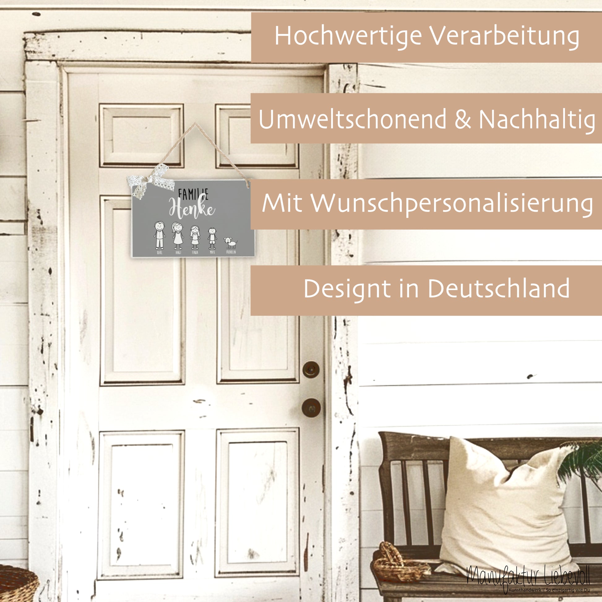Familien Schild Haustür mit Namen als Geschenk