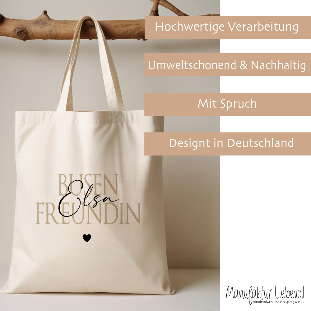 Personalisierter Stoffbeutel für Frauen, 3 Motive: Herzensmensch, Lieblingsmensch, Busenfreundin