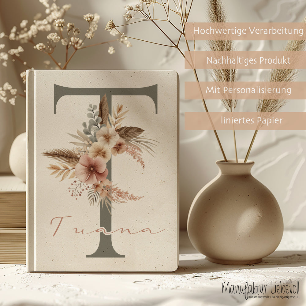 Notizbuch Personalisiert Buchstabe und Name Boho, Tagebuch, Journal, Geschenk