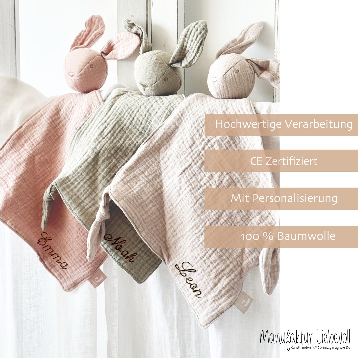 Schnuffeltuch Baby mit Namen Kuscheltuch personalisiert Geschenke Baby Schmusetuch Baby Kuscheltier Hase Babygeschenk