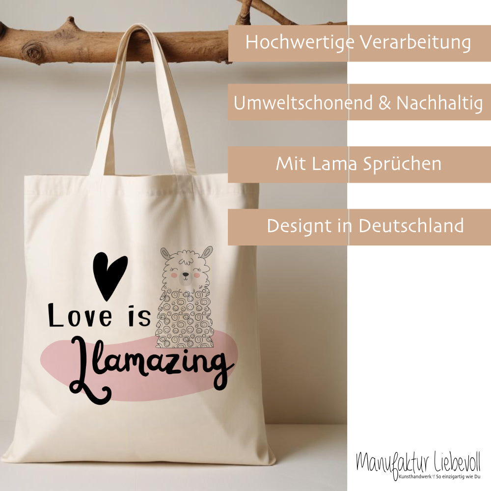 Stoffbeutel Lama Stofftasche Spruch Llamasté, Lächle... anspucken, Love ist Llamazing, No drama Llama