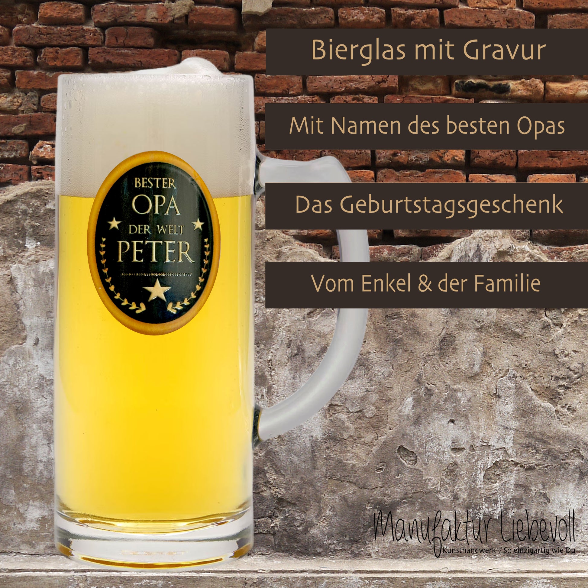 Bierglas Gravur Geschenk Opa personalisiert Name Geburtstag Bierkrug Bierhumpen von Enkel Geburtstagsgeschenk Großvater I Manufaktur Liebevoll