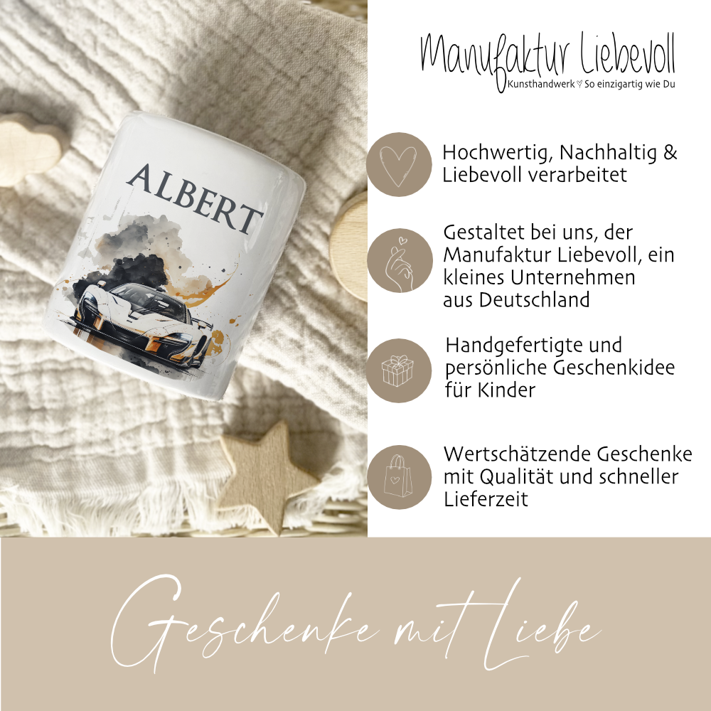 Spardose "Rennauto" mit Namen für Jungen | Geschenk für Kinder Teenager | Personalisiertes Geldgeschenk I Geschenkidee zum Geburtstag | 10 Motive zur Auswahl