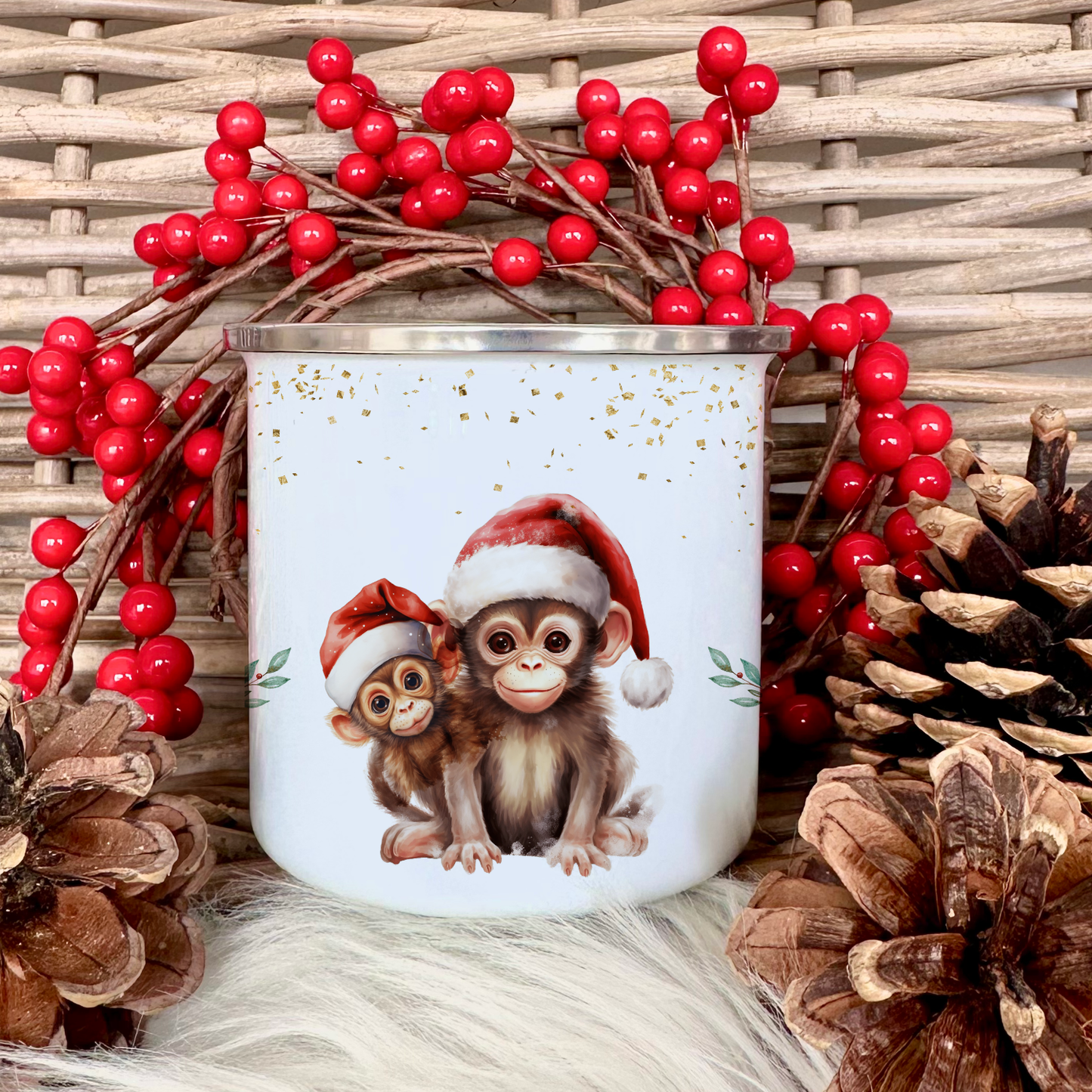 Kinder Tasse Affe als Geschenk an Weihnachten Nikolaus mit Namen