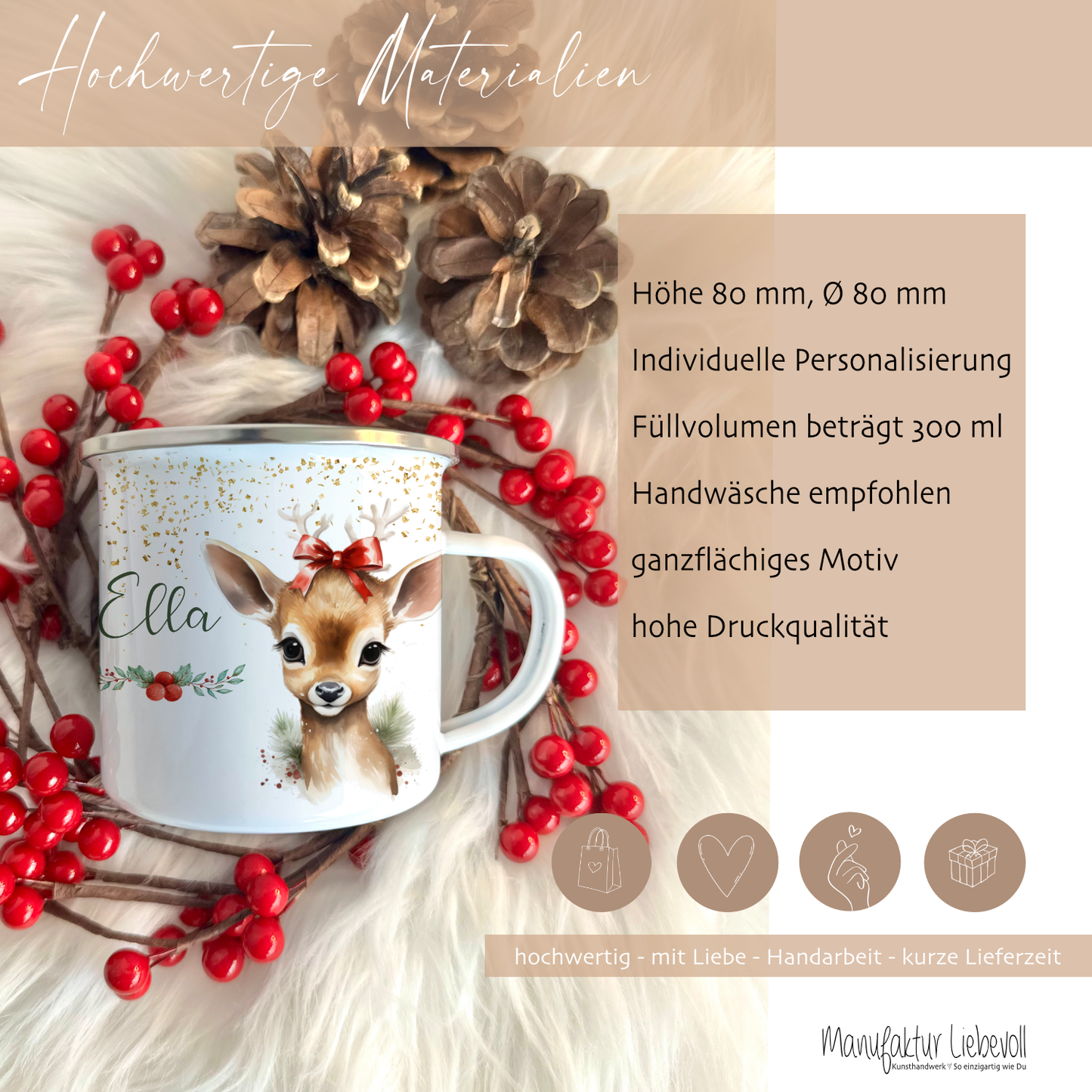 Kinder Tasse Reh mit Namen als Geschenkidee Niklaus Weihnachten 