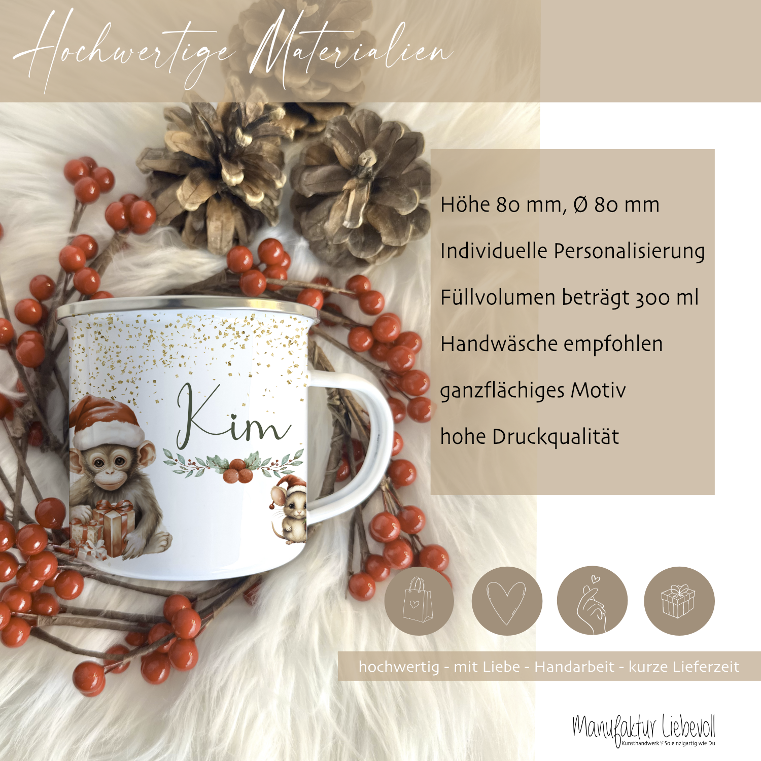 Weihnachtstasse Tiere mit Namen für Kinder als Geschenk Nikolaus Weihnachten