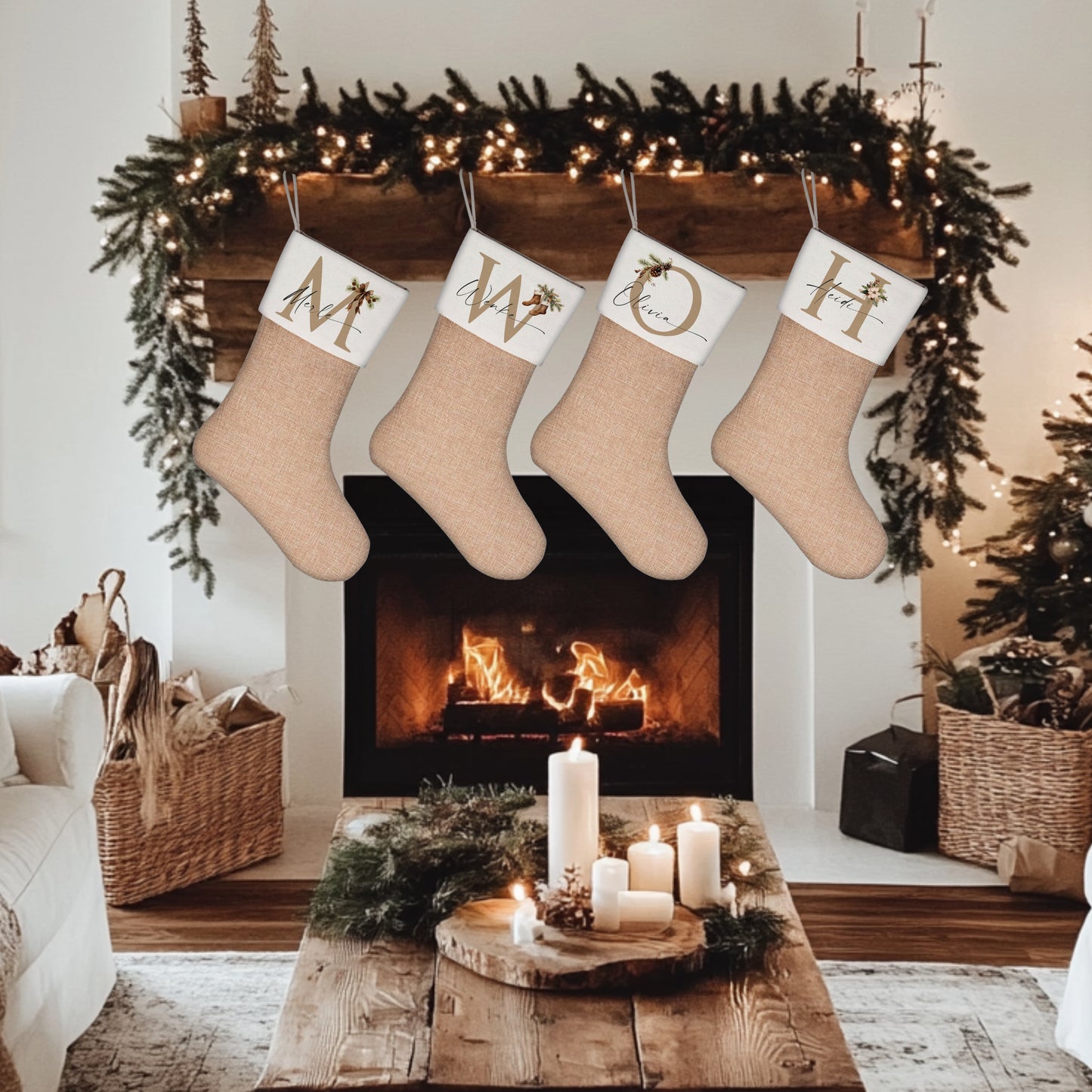 Nikolausstiefel Name & Monogramm I Personalisierter Boho Weihnachtsstiefel I Nikolausstrumpf Weihnachtsgeschenk I 4 Varianten zur Auswahl