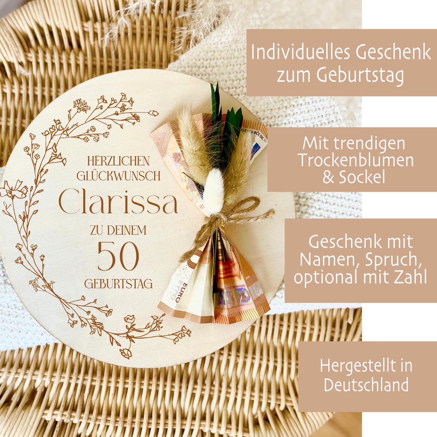 Geburtstagsgeschenk Geld Geschenk zum Geburtstag aus Holz Geldgeschenk mit Namen zum 18. 20. 30. 40. 50. 60. 70. 80. 90. Geburtstag Deko