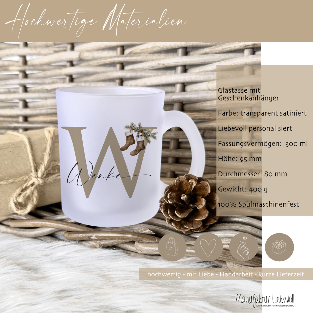 Glastasse mit Namen als Weihnachtsgeschenk für Sie und Ihn
