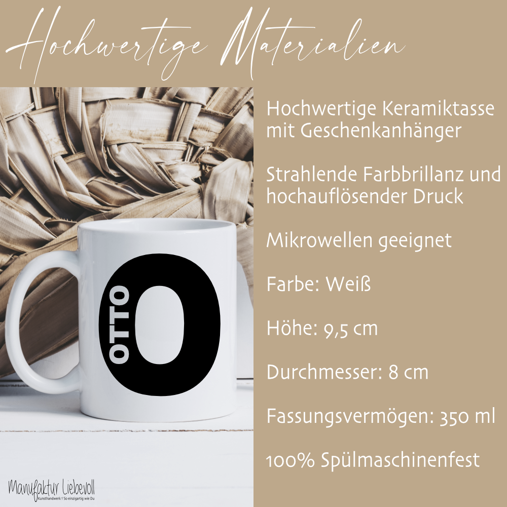 Personalisierte Tasse mit Buchstabe & Name | Keramik Kaffeetasse A–Z