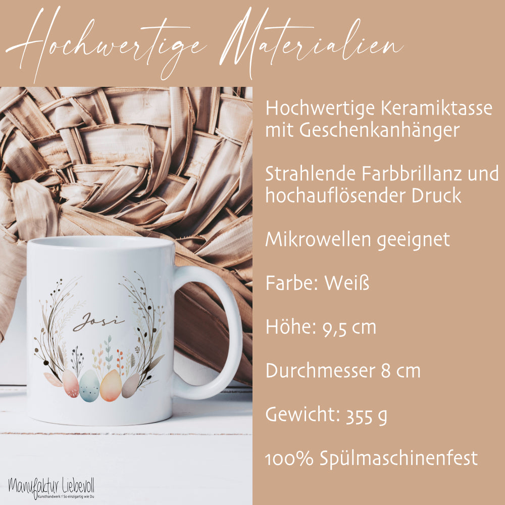 Personalisierte Ostertasse mit Osterhasen, 3 Motive zur Auswahl