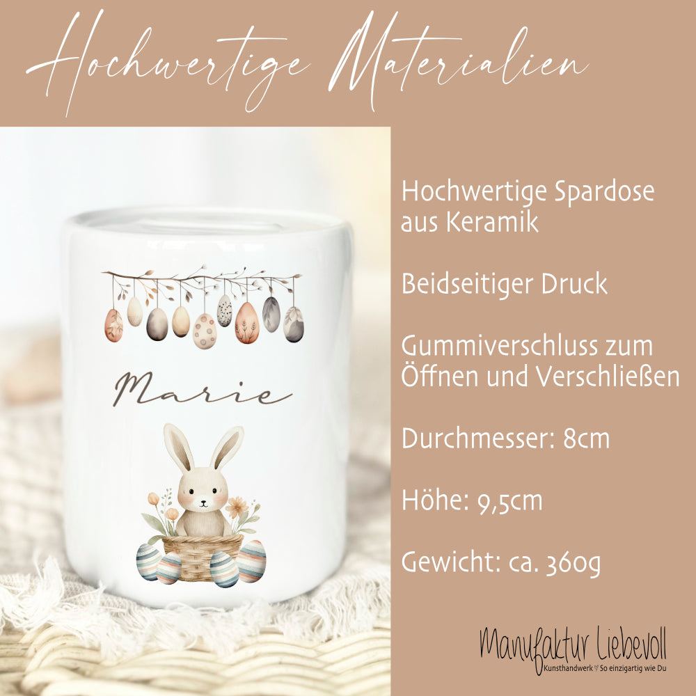 Spardose mit Namen für Kinder mit Ostermotiven