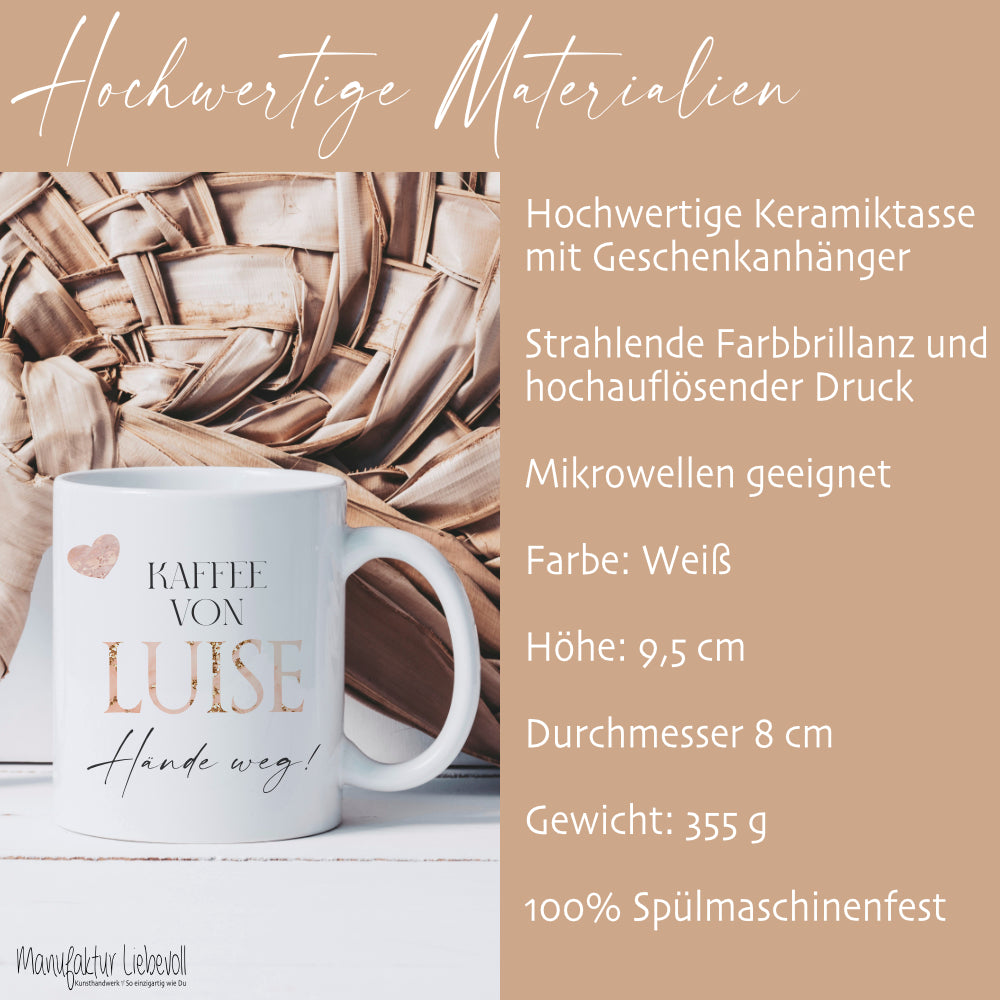 Tasse mit Spruch: Finger weg! und Namen Sie und Ihn | Kaffeetasse aus Keramik | 2 Motivvarianten zur Auswahl