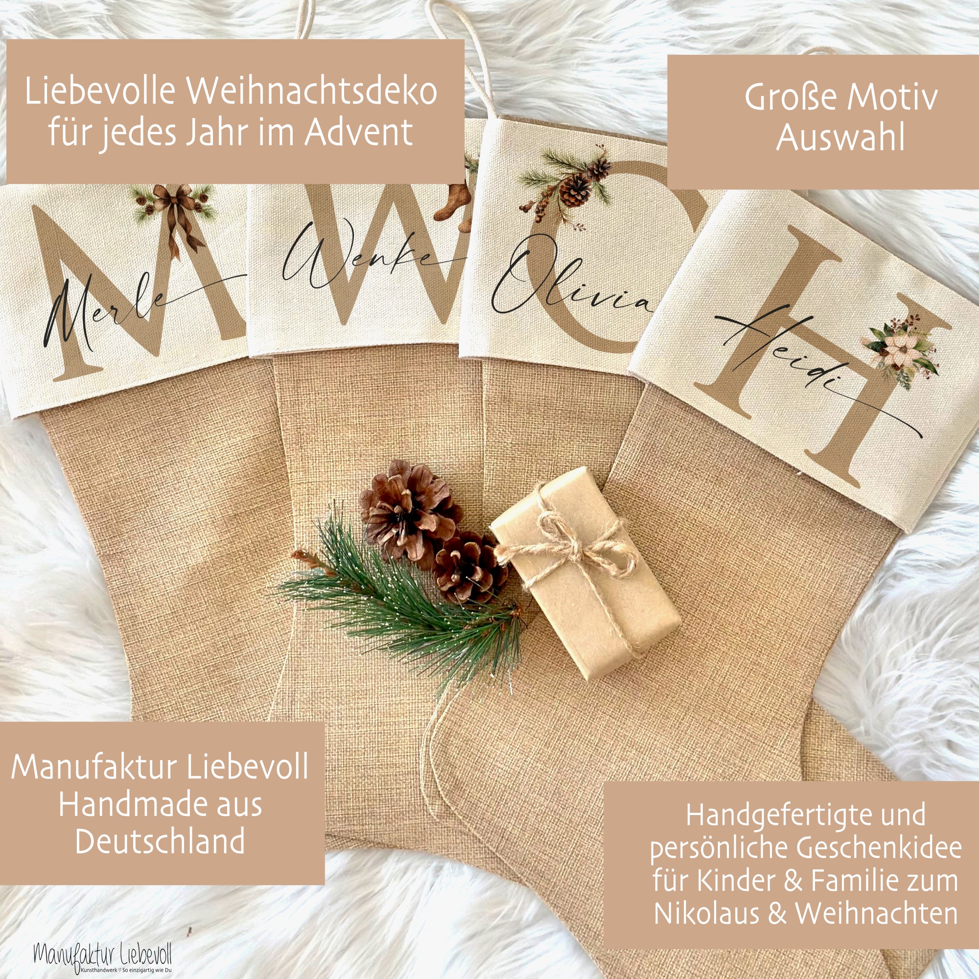 Personalisierte Weihnachtsstrümpfe Mit Namen - 3er Set Weiß Mit Pailletten