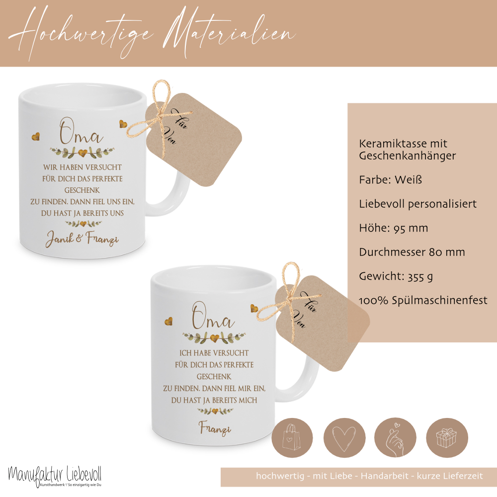 Keramiktasse - Mama - Oma - Papa - Opa mit Spruch und Namen der Kinder | Personalisierte Kaffee- Teetasse  | 8 Varianten zur Auswahl