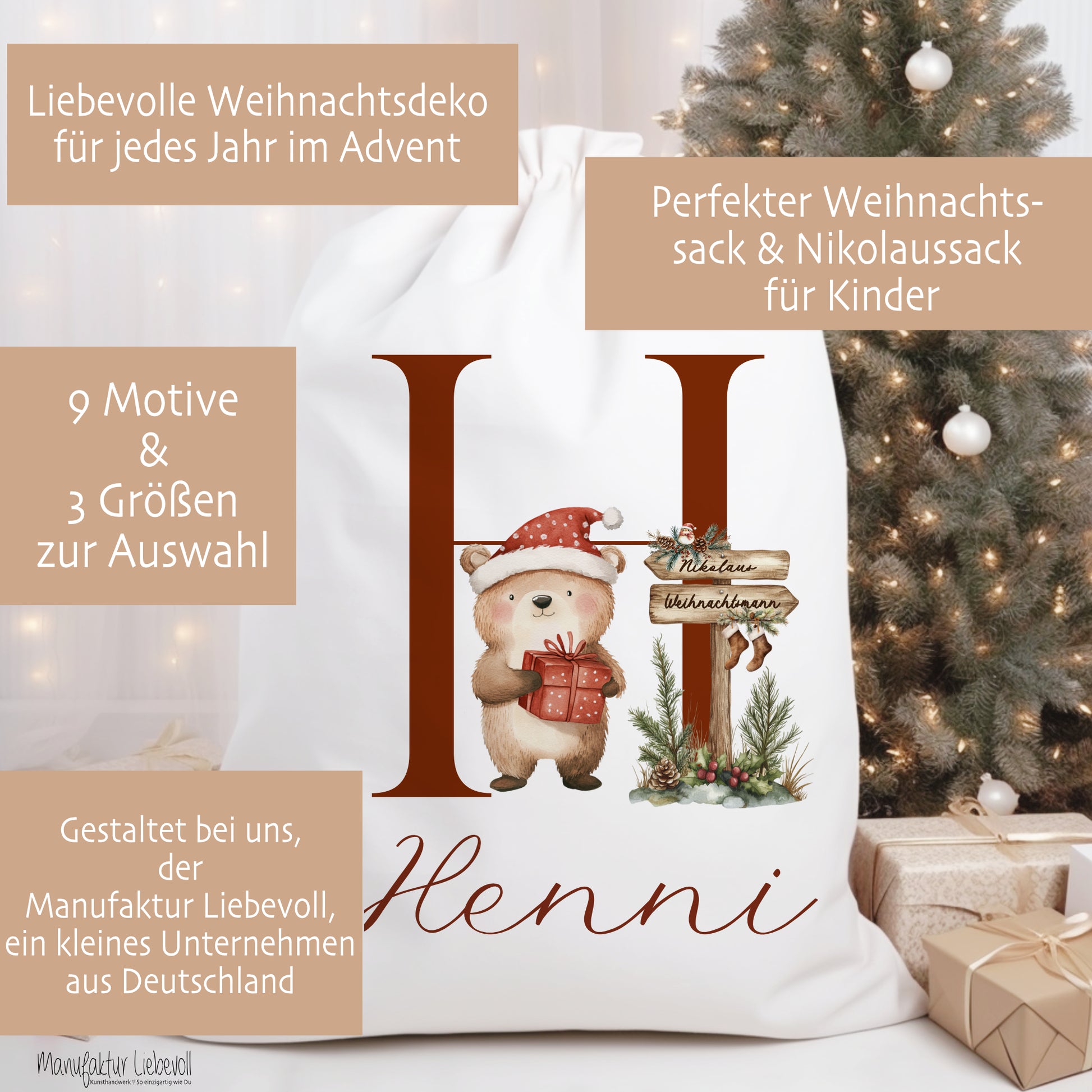 Nikolaussack Weihnachtsmannsack Geschenkesack Name Kinder