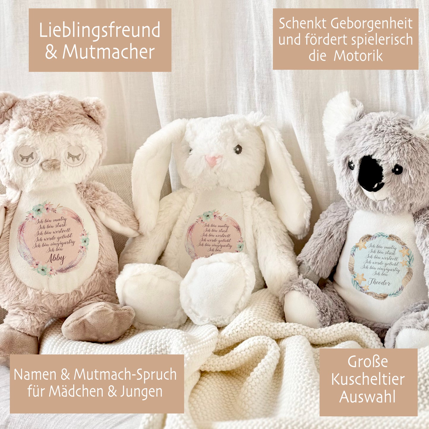 Personalisiertes Plüschtier Namen Geschenk Baby Geburt Taufe Geburtstag mit Affirmation