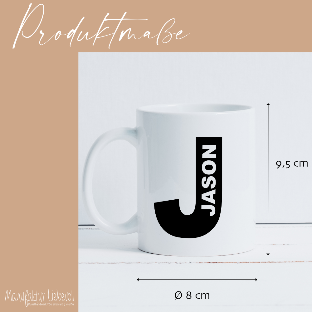 Personalisierte Tasse mit Buchstabe & Name | Keramik Kaffeetasse A–Z