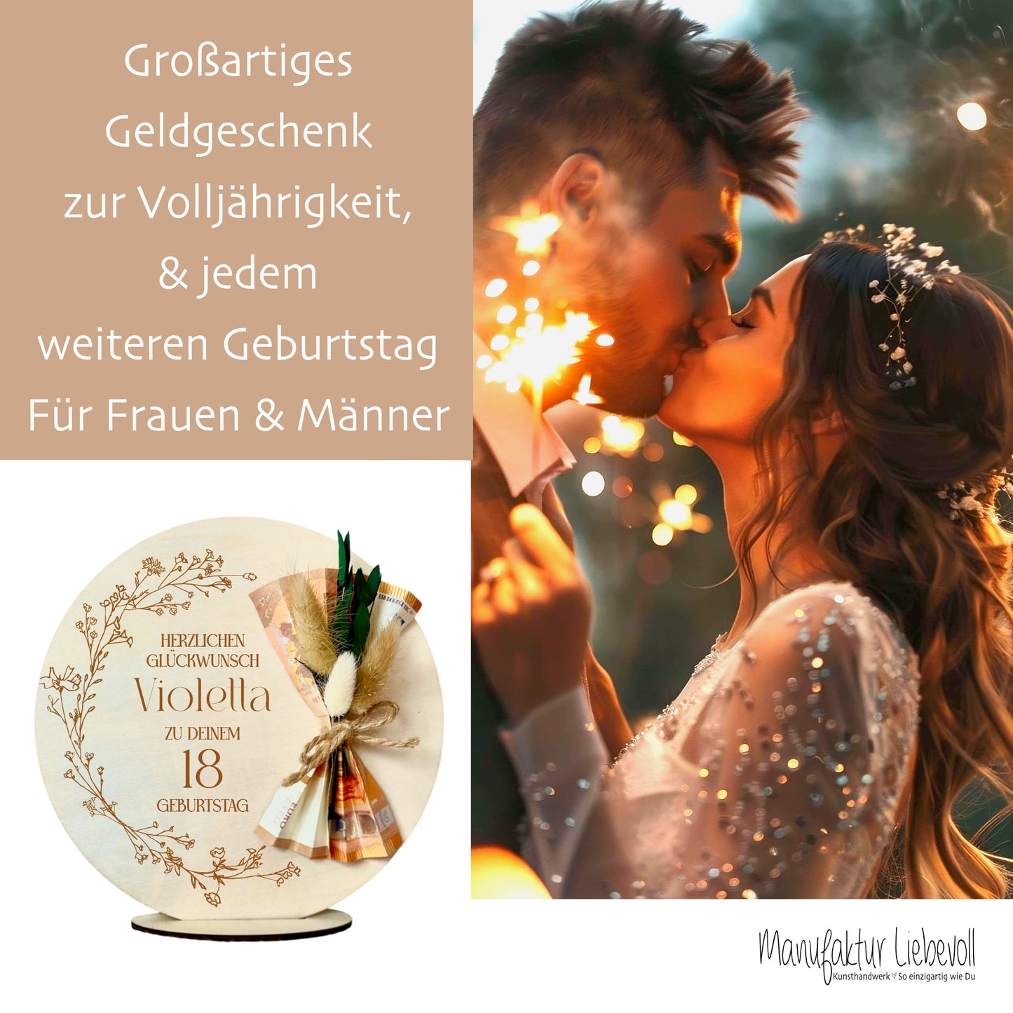 Geburtstagsgeschenk Geld Geschenk zum Geburtstag aus Holz Geldgeschenk mit Namen zum 18. 20. 30. 40. 50. 60. 70. 80. 90. Geburtstag Deko
