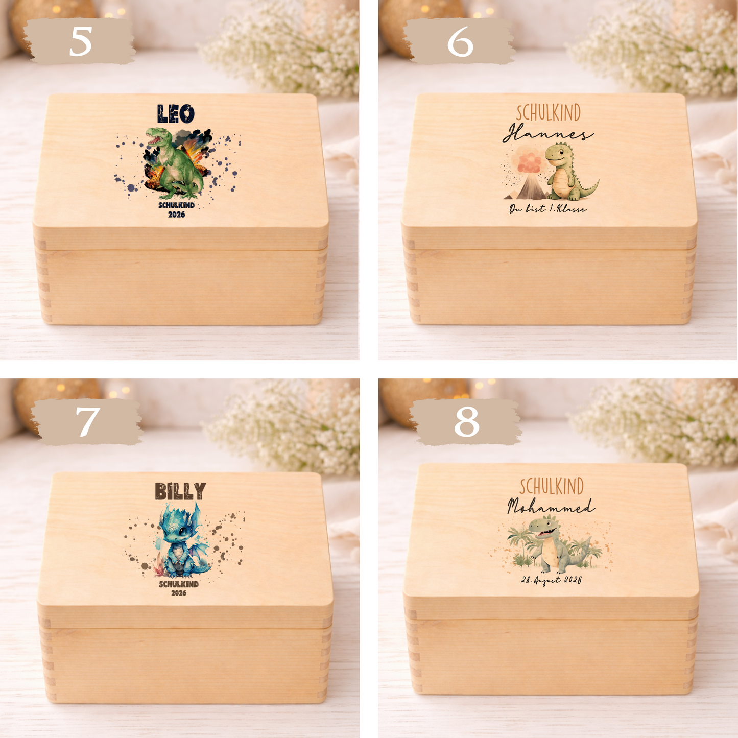 Holzkiste Schulkind 2026 Geschenk I Personalisierte Erinnerungsbox mit Namen viele Motive I Mädchen Einschulung Junge Geschenk Schulstart