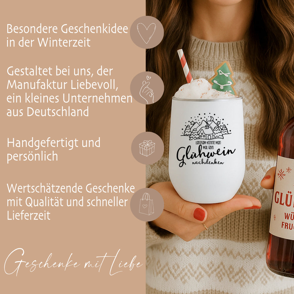 Glühweinbecher Edelstahl mit Deckel – Thermobecher Weihnachten | 350ml, 5 Motive