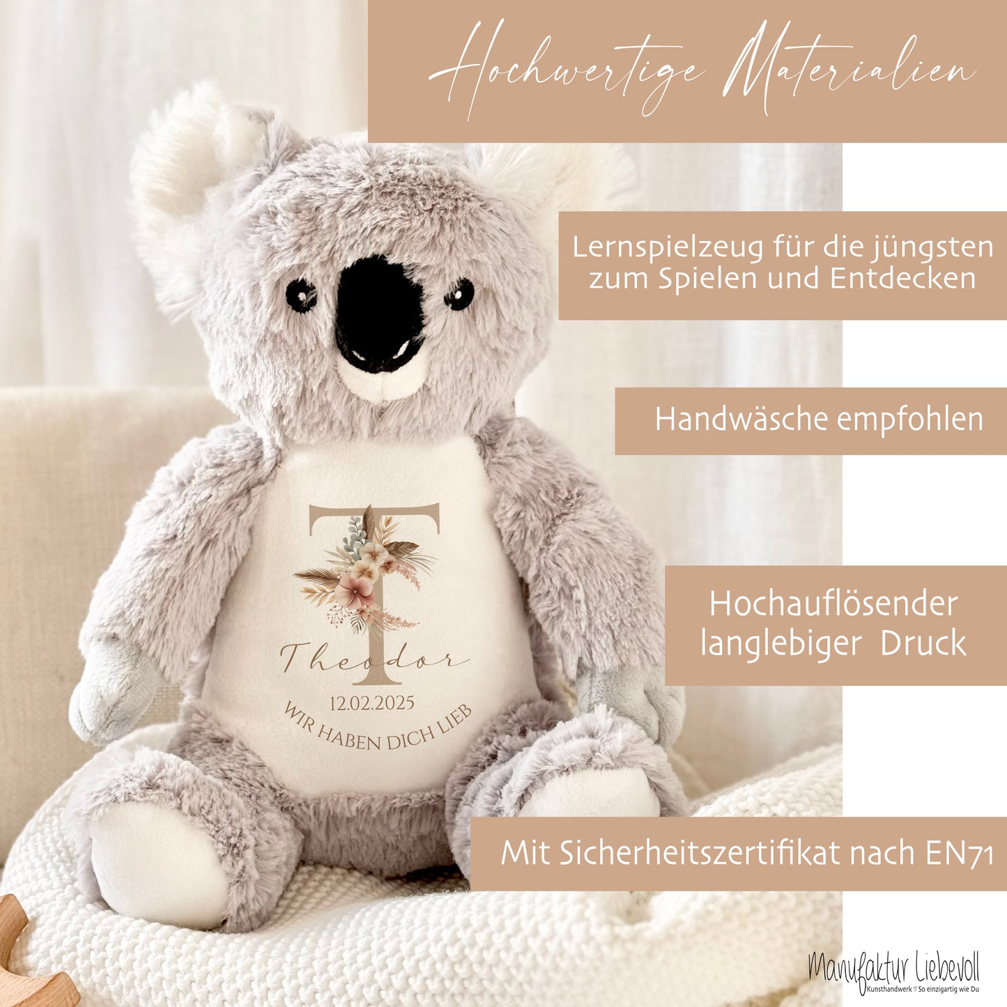 Personalisiertes Plüschtier Namen Datum Spruch Baby Geschenk Geburt Taufe Geburtstag