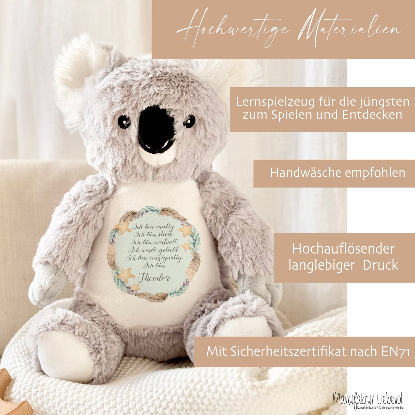 Personalisiertes Plüschtier Namen Geschenk Baby Geburt Taufe Geburtstag mit Affirmation