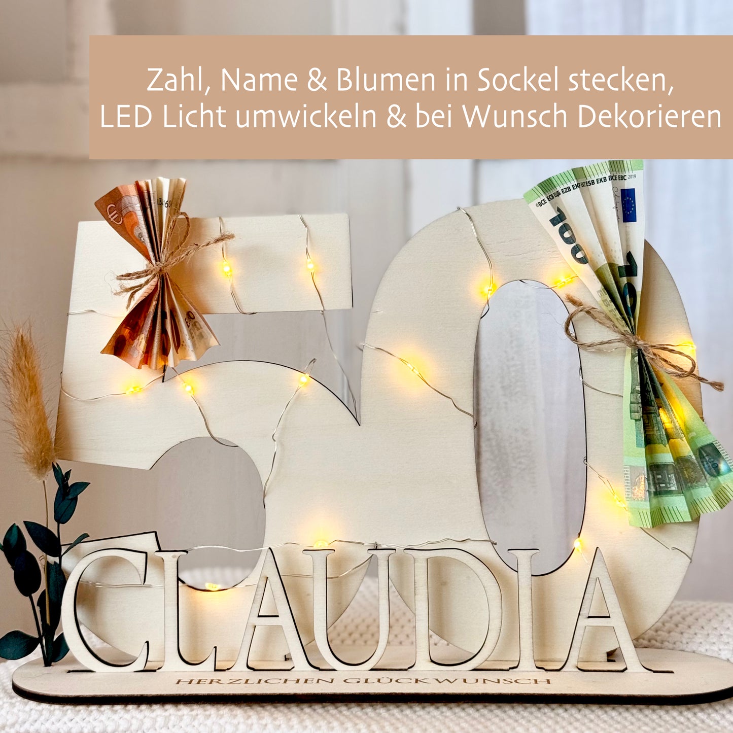 Geburtstag Geschenk Frauen & Männer 18 20 30 40 50 60 70 80 90 Geldgeschenke Gästebuch Holz  Geburtstag LED Deko Personalisierte Geburtstagsgeschenke