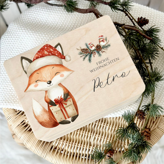 Holzbox Personalisiert Weihnachten Fuchs Geschenkbox Frohe Weihnachten Personalisierte Heiligabend für Kinder Fuchs Weihnachtsbox Holzkiste