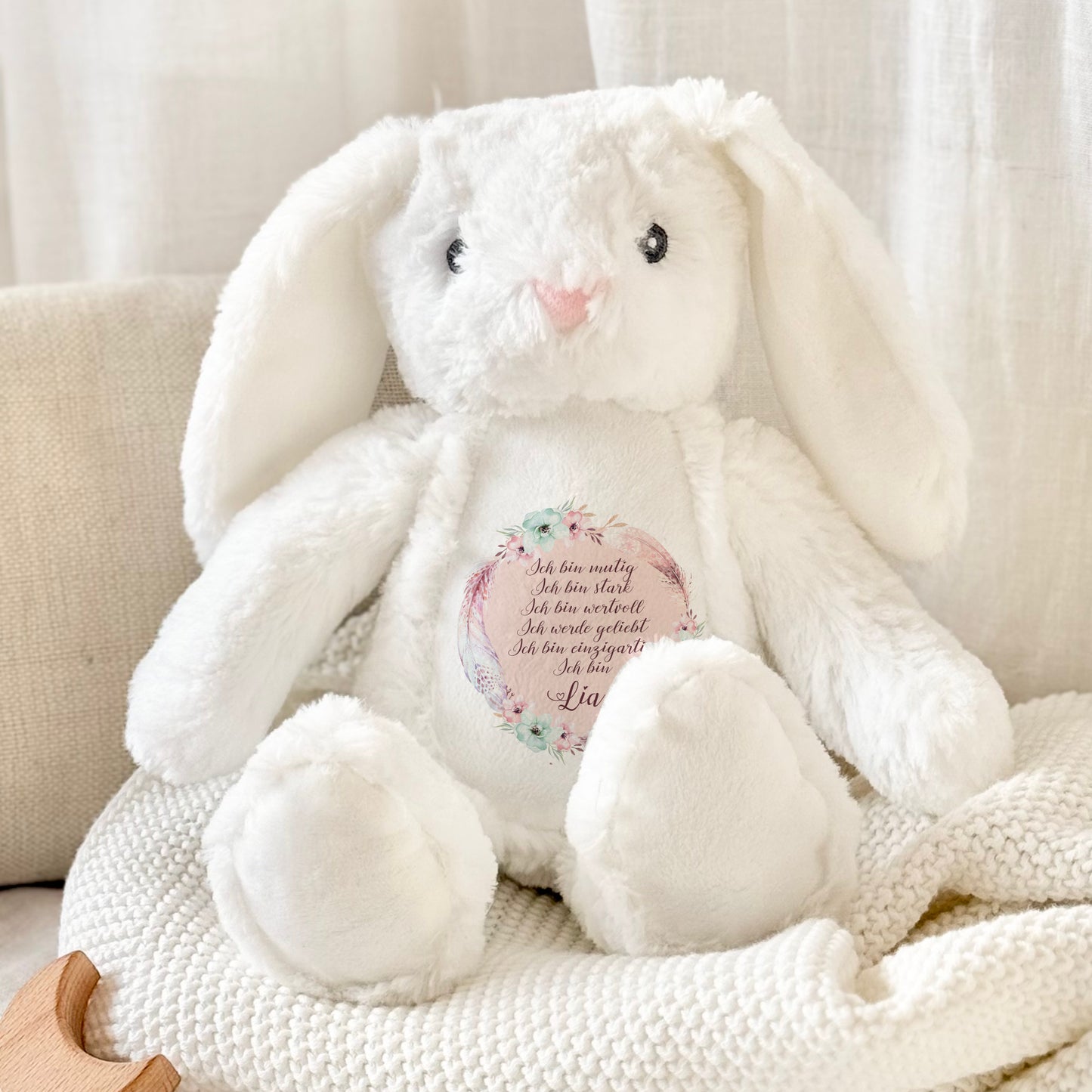 Personalisiertes Plüschtier Namen Geschenk Baby Geburt Taufe Geburtstag mit Affirmation