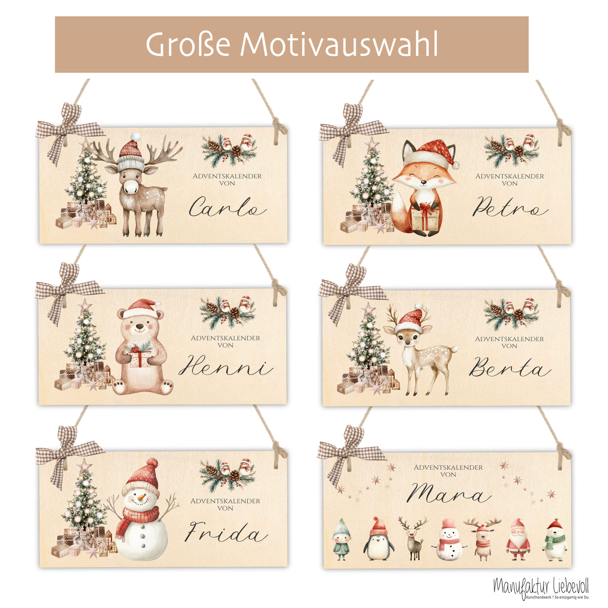 XL Adventskalender "Elch" mit Namen aus Stoff mit Holzschild, Zahlen & Jutesäckchen personalisierter Kinder Adventskalender Befüllen Mädchen Jungen