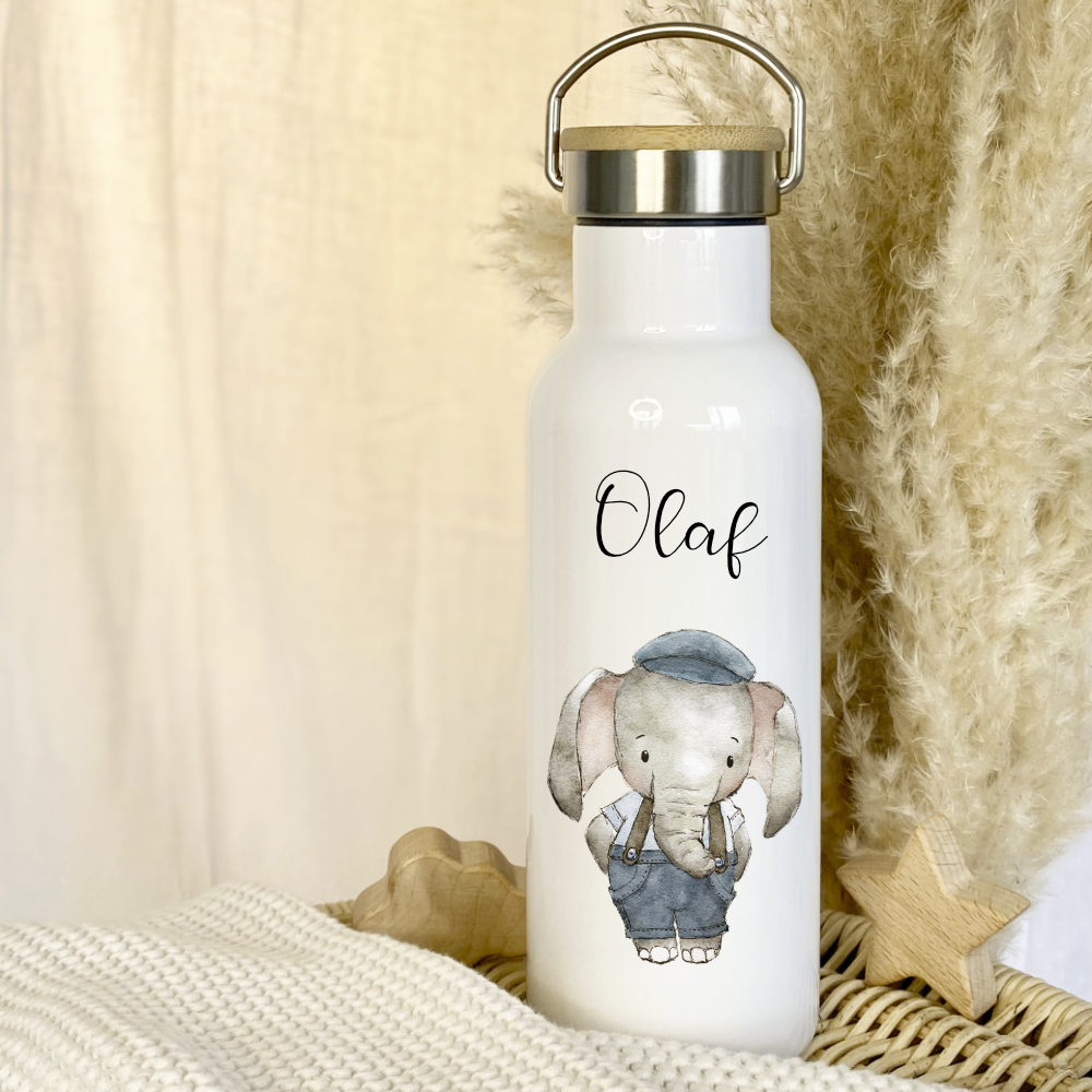 Kindertrinkflasche Elefant mit Namen als Geschenk für Kinder