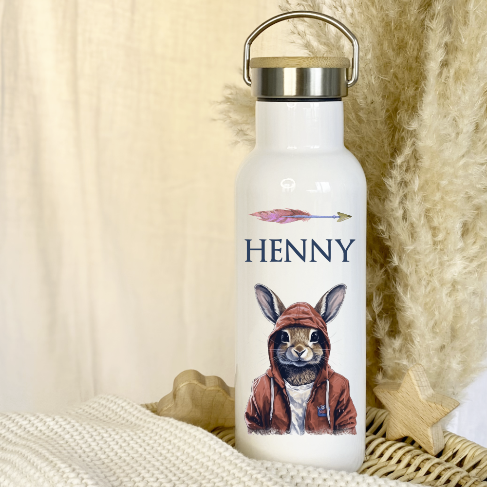 Trinkflasche Hase mit Namen als Kindergeschenkidee