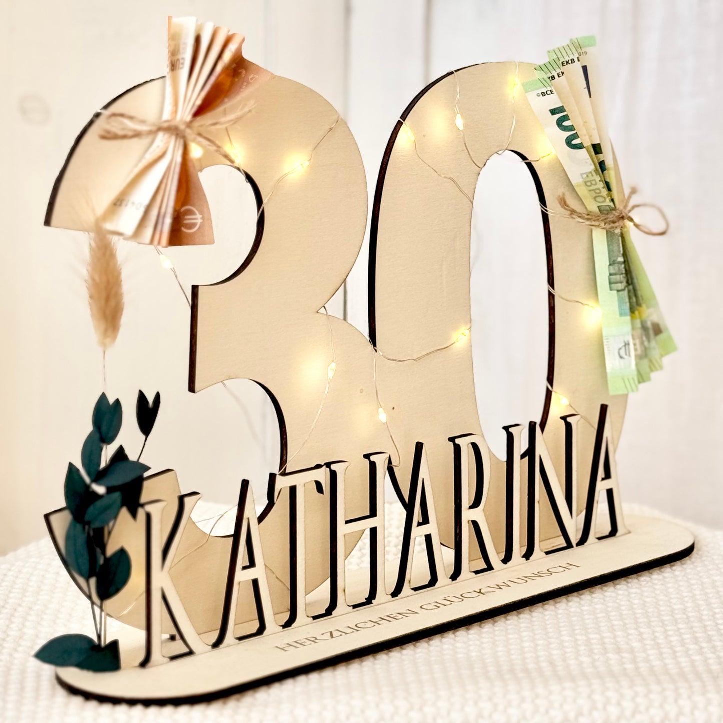 Geburtstag Geschenk Frauen & Männer 18 20 30 40 50 60 70 80 90 Geldgeschenke Gästebuch Holz  Geburtstag LED Deko Personalisierte Geburtstagsgeschenke