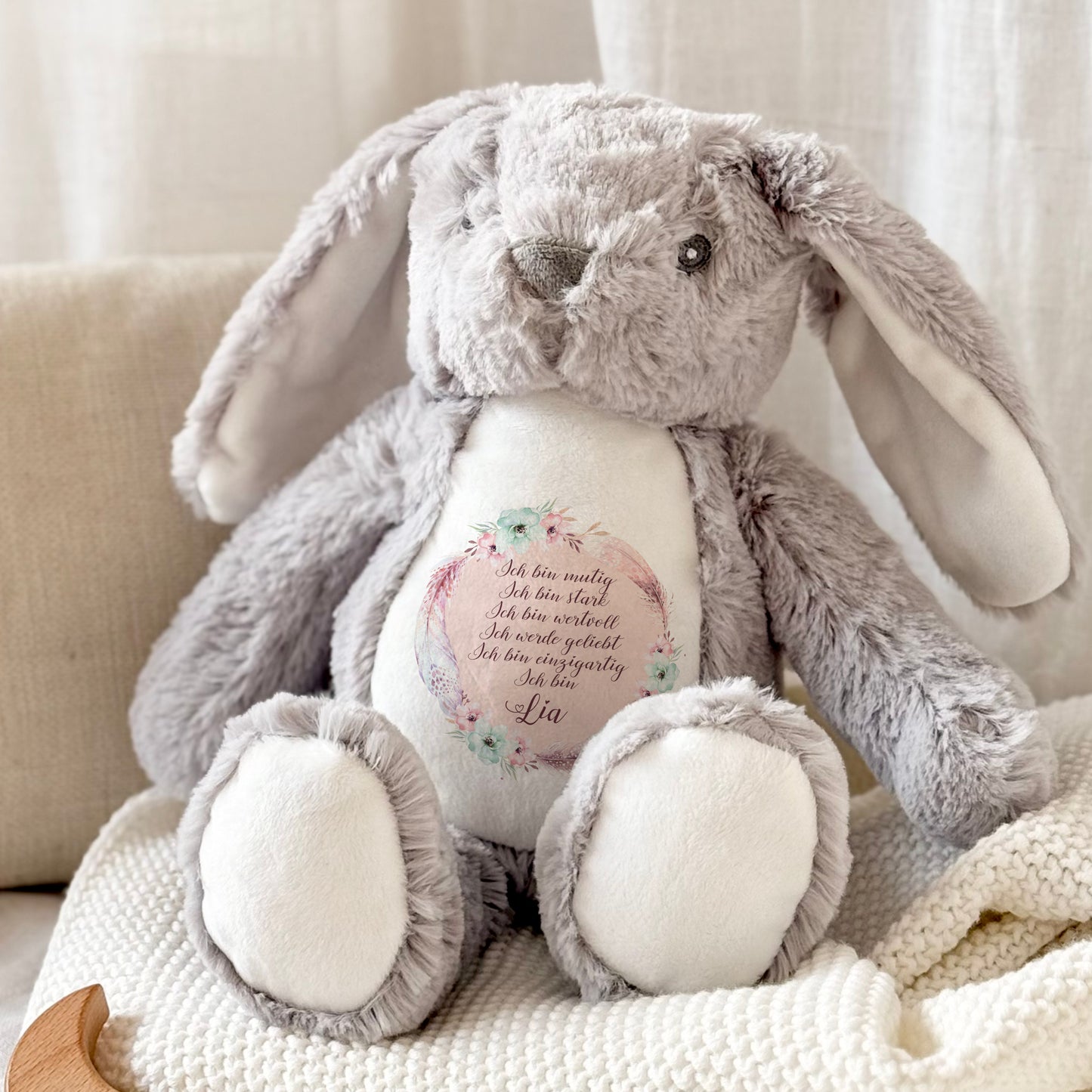 Personalisiertes Plüschtier Namen Geschenk Baby Geburt Taufe Geburtstag mit Affirmation
