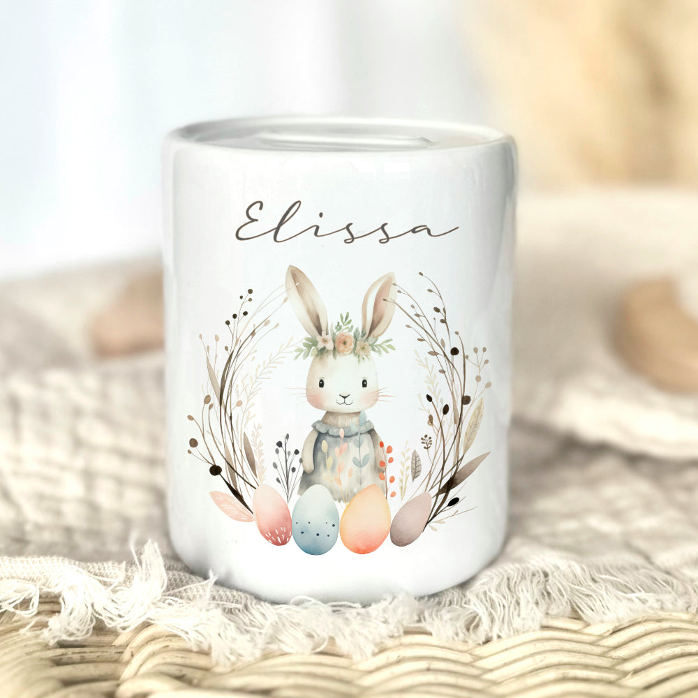 Spardose mit Namen für Kinder mit Ostermotiven
