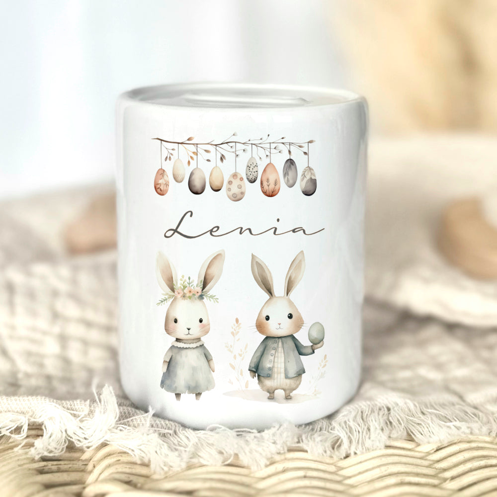 Spardose mit Namen für Kinder mit Ostermotiven