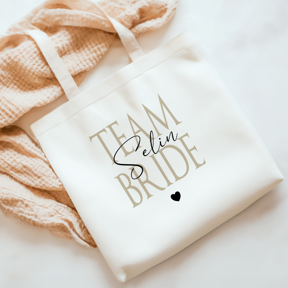 Personalisierter Stoffbeutel zum JGA, 2 Motive: The Bride und Team Bride