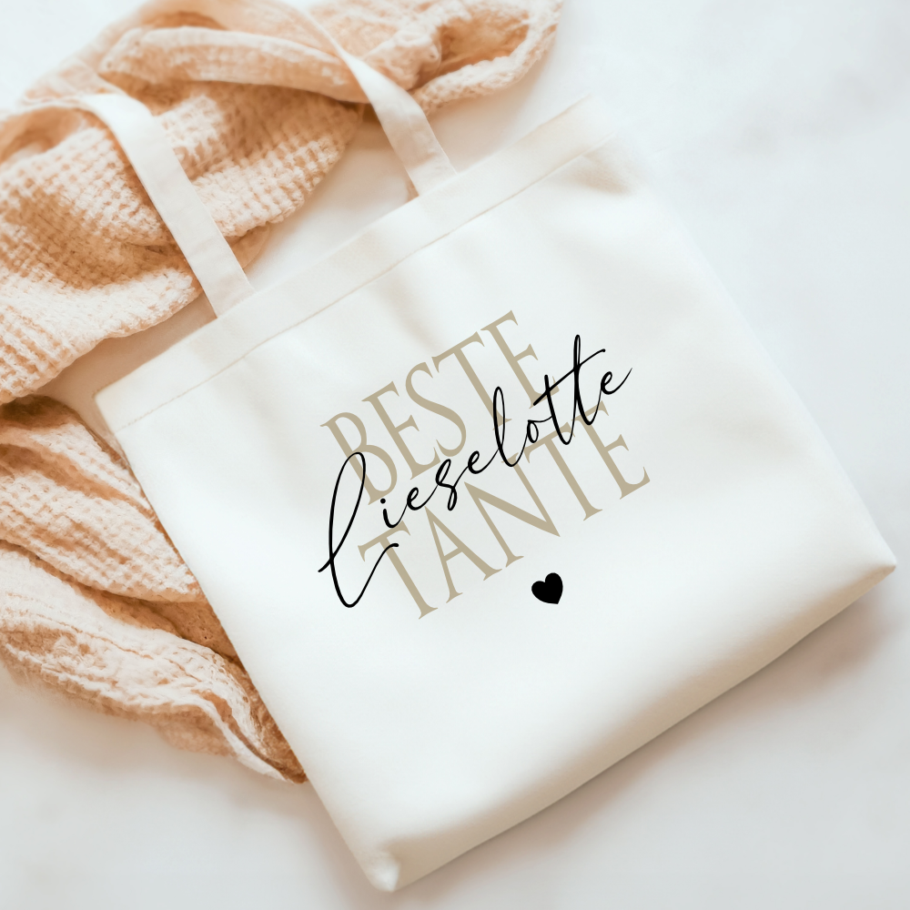 Personalisierter Stoffbeutel, 3 Motive: Beste Tante, Beste Patentante, Wunschtext